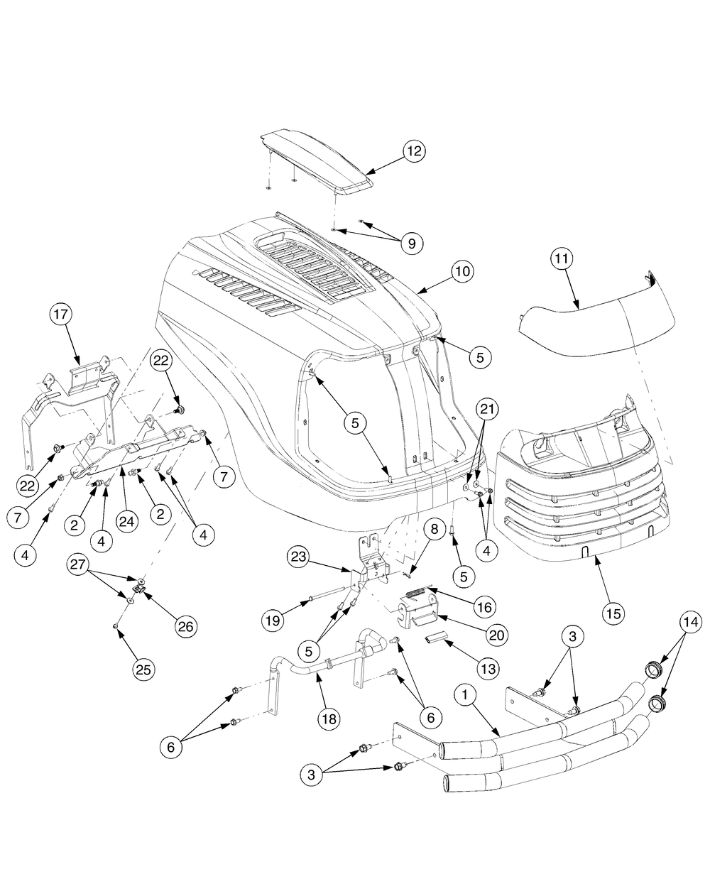Grille And Hood Mfg Date K016 And After Diagram and Parts List for GT2550 K015-K018-14A2E7P710 Cub Cadet Lawn Tractor